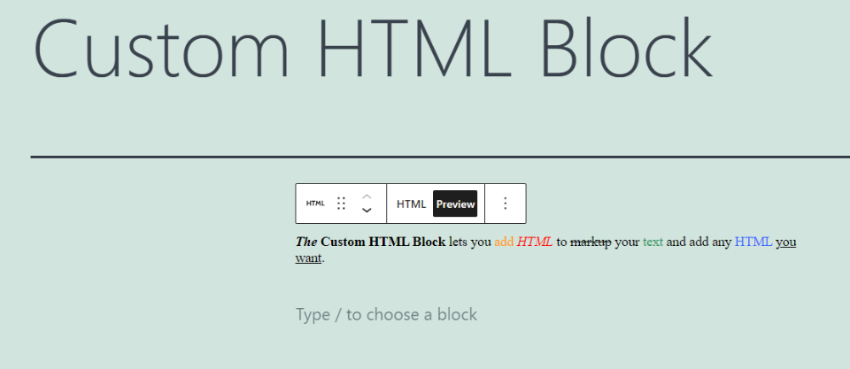 HTML Kustom Blok HTML dan Pratinjau