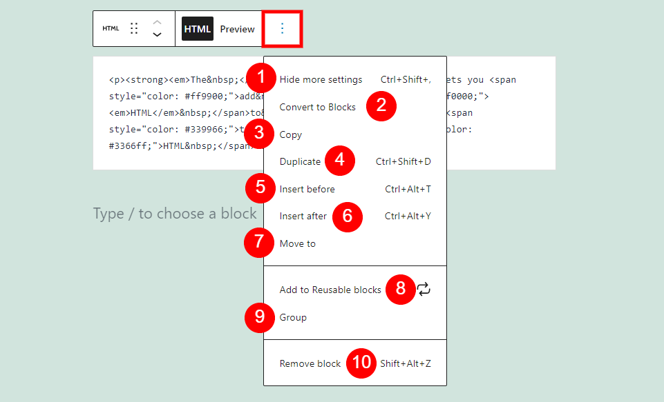 Opsi Blok HTML Kustom