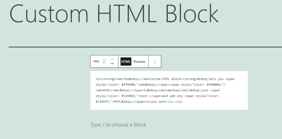 HTML Kustom Blok HTML dan Pratinjau