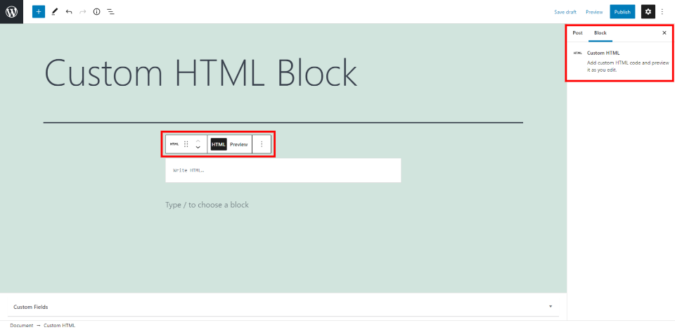 Pengaturan dan Opsi Blok HTML Khusus