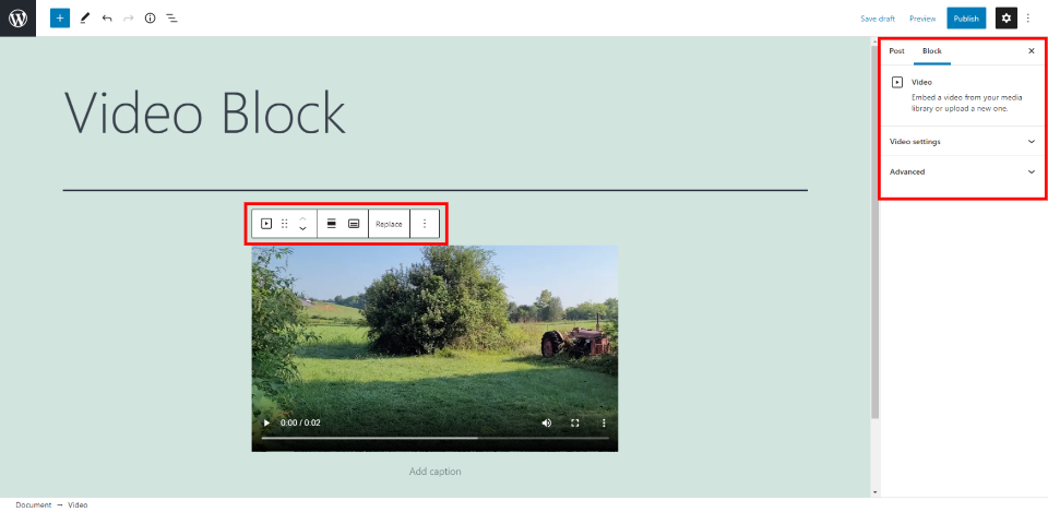 Einstellungen und Optionen für den Videoblock
