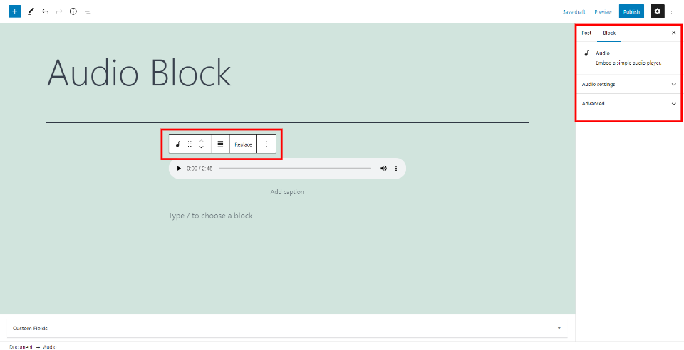 Configurações e opções de bloqueio de áudio