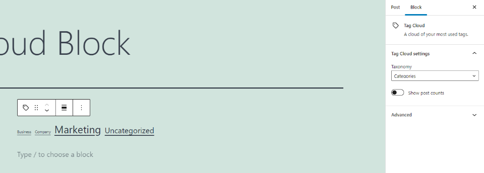 Configurações de nuvem de tag