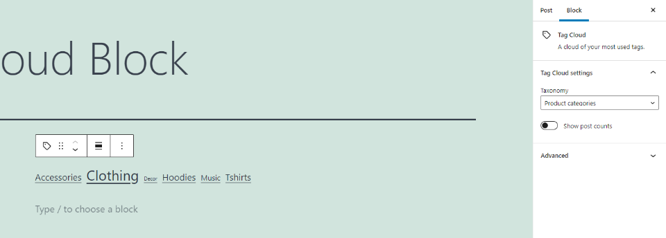 Configurações de nuvem de tag