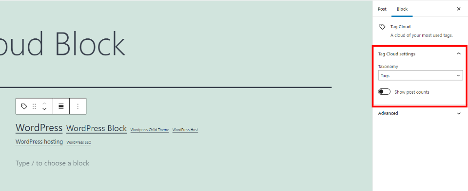 Configurações de nuvem de tag