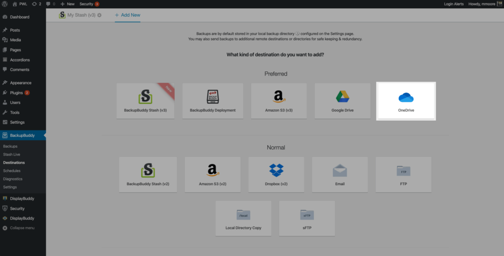 BackupBuddy OneDrive