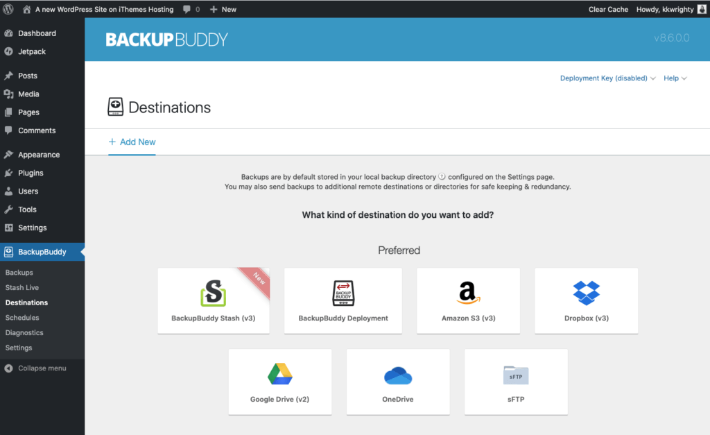 الوجهات البعيدة BackupBuddy