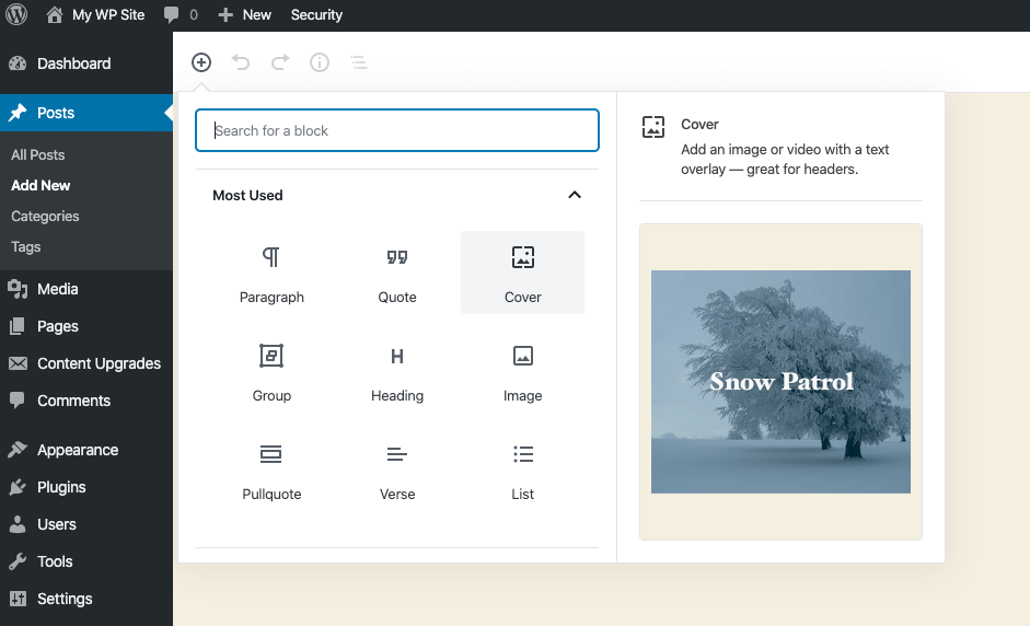 Pencarian blok Wordpress