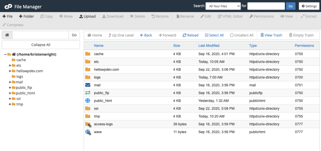 directory dei file dell'host web