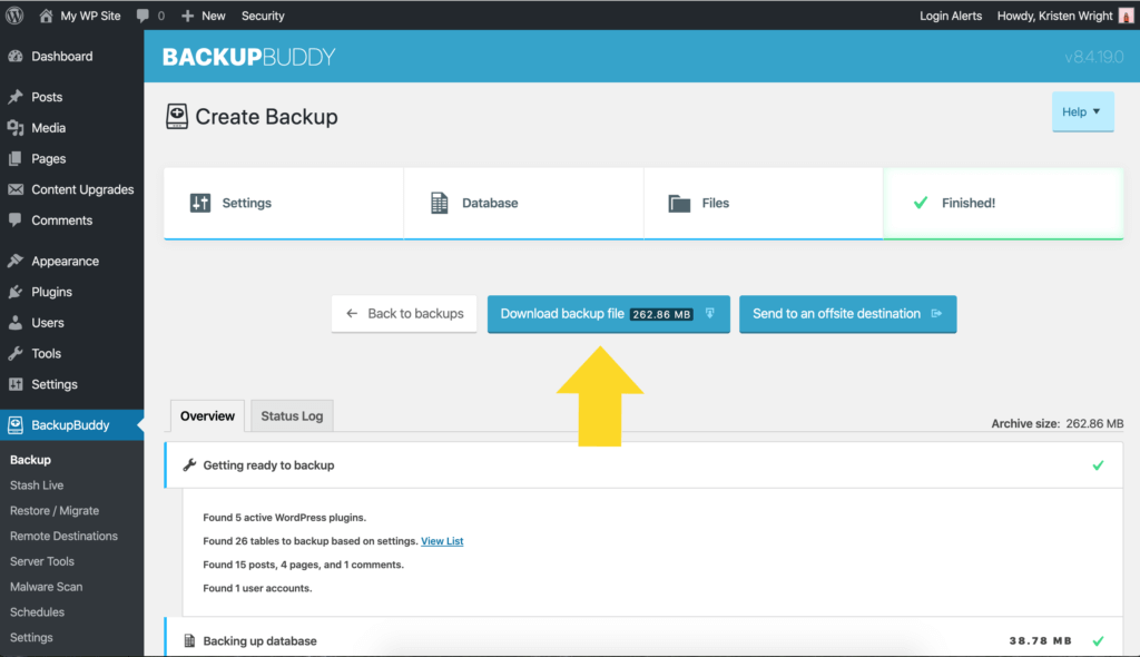 scarica il file di backup