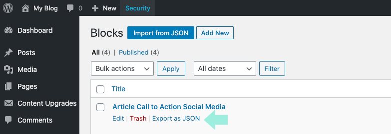 Impor dari blok JSON WordPress