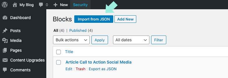 Impor dari blok JSON WordPress yang dapat digunakan kembali