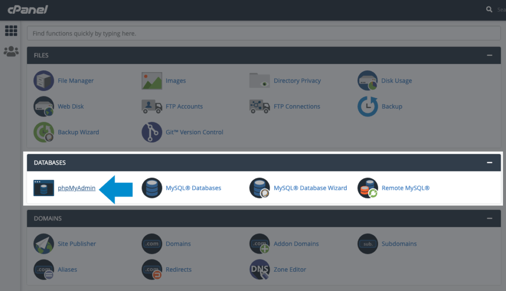 phpMyAdmin di cPanel