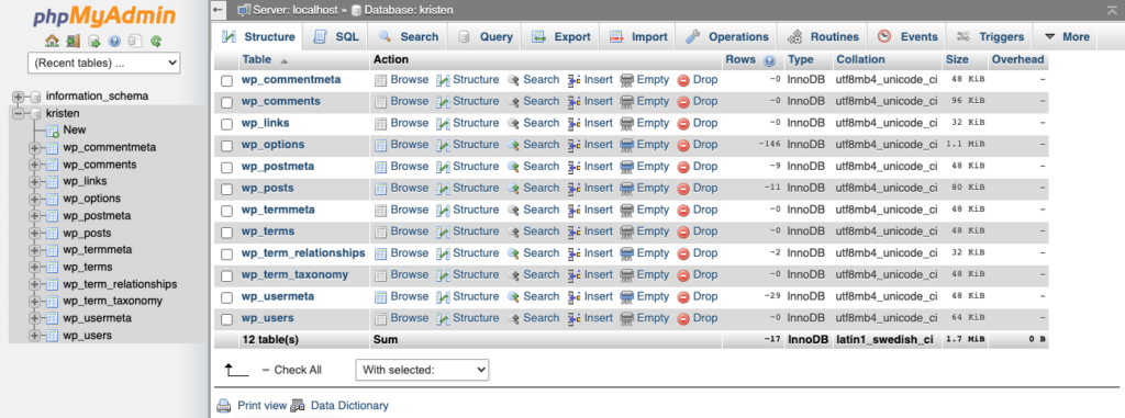 Tabel database WordPress