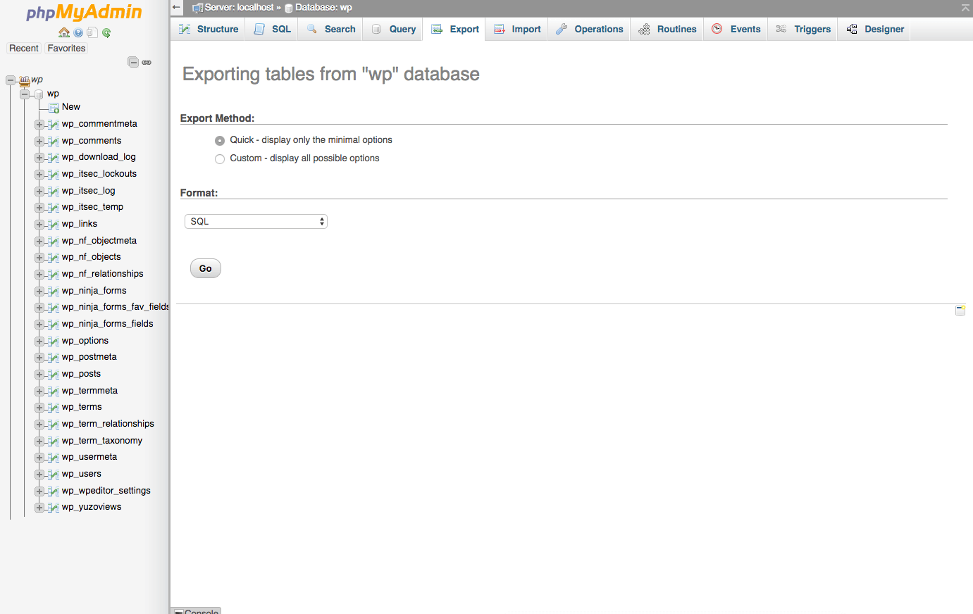 phpmyadmin ฐานข้อมูลการส่งออก