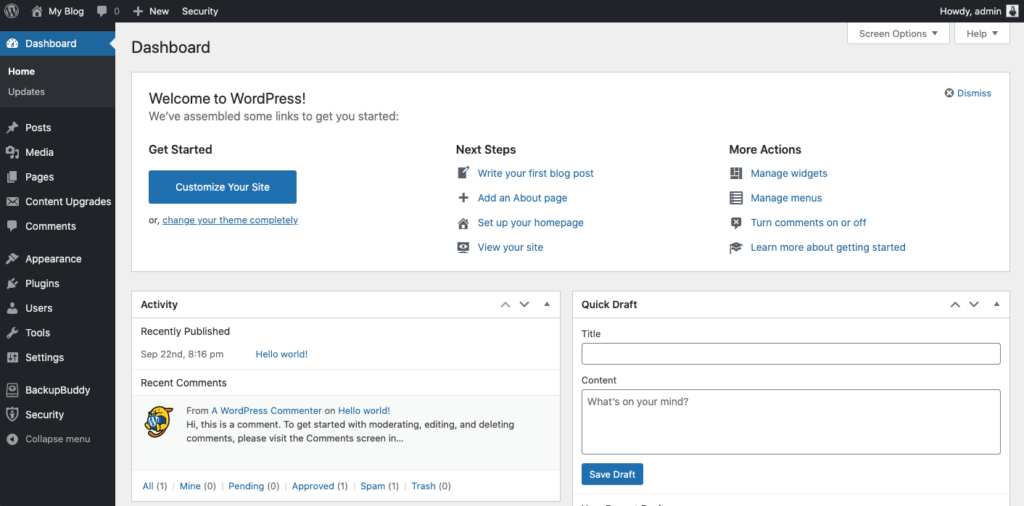 WordPress Admin Dashboard
