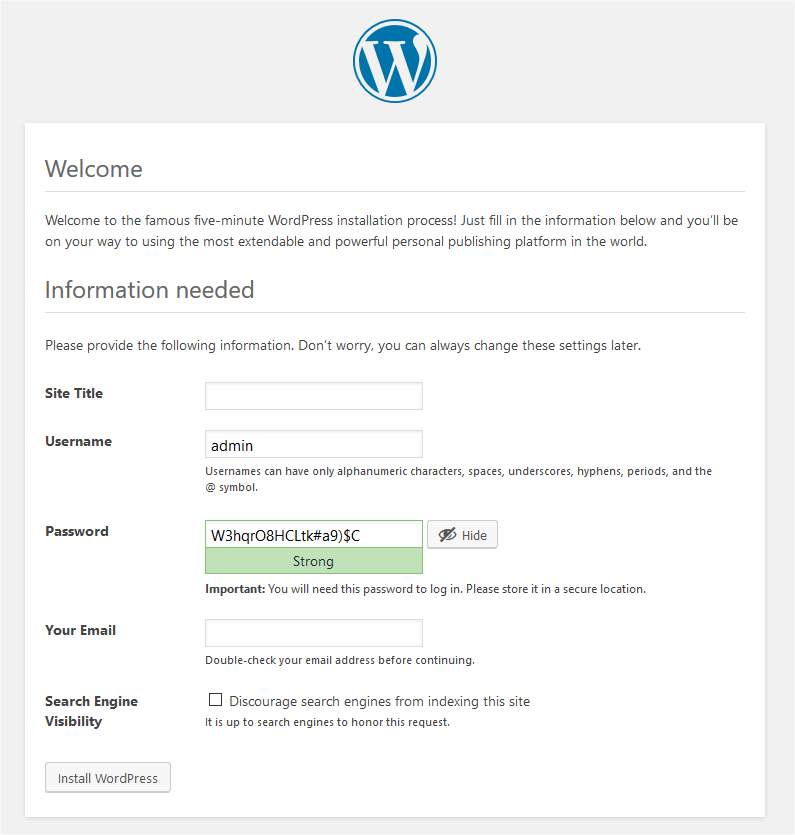 WordPress-Installationseinstellungen