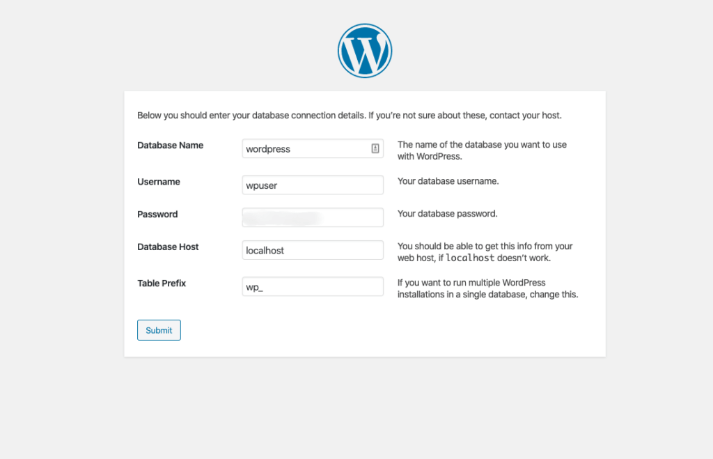 impostazioni di connessione al database wordpress