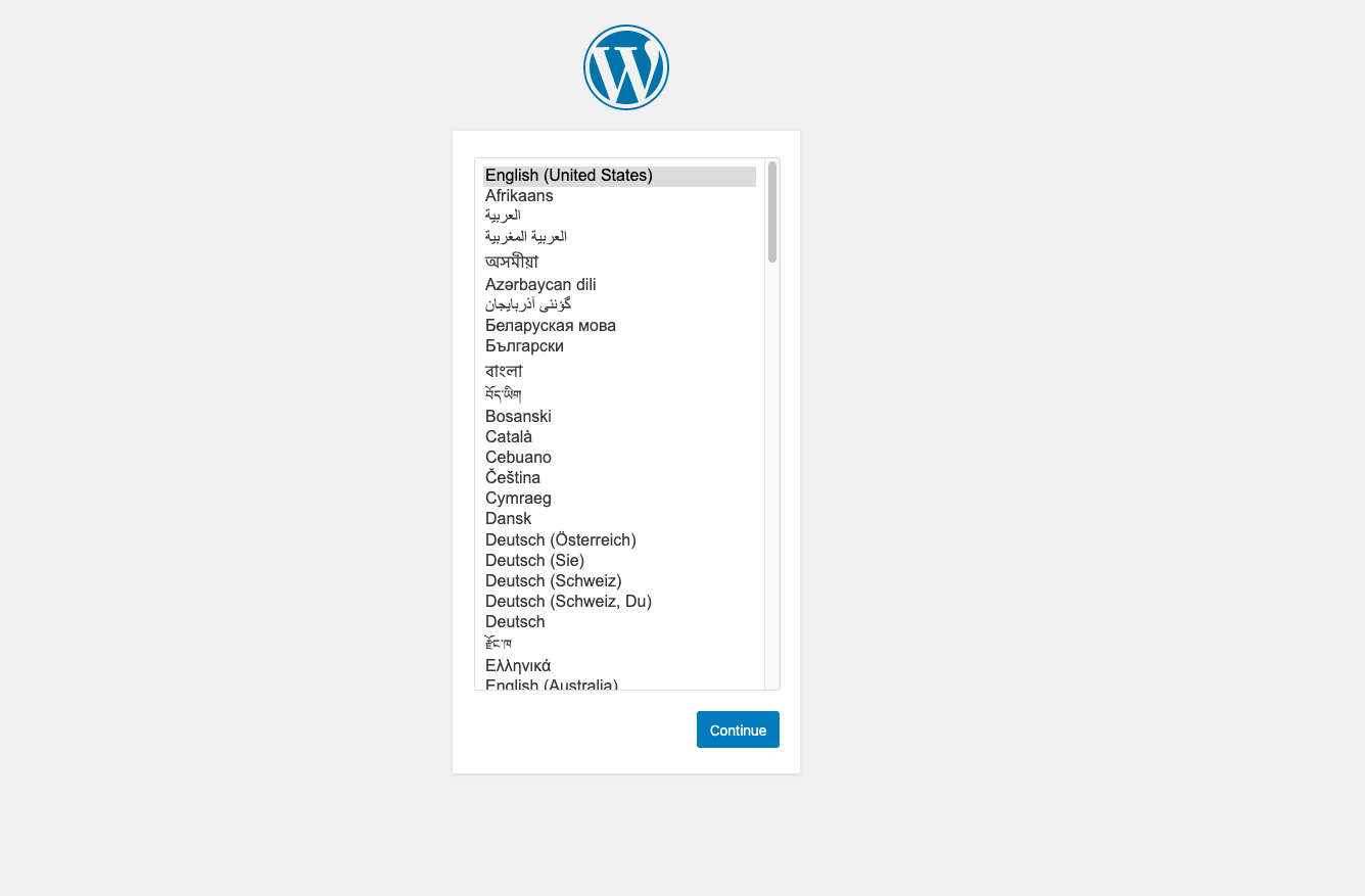 Selezione della lingua di WordPress
