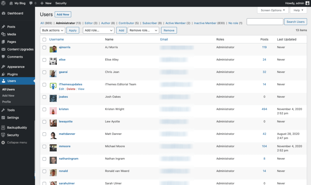 รายชื่อผู้ใช้ WordPress
