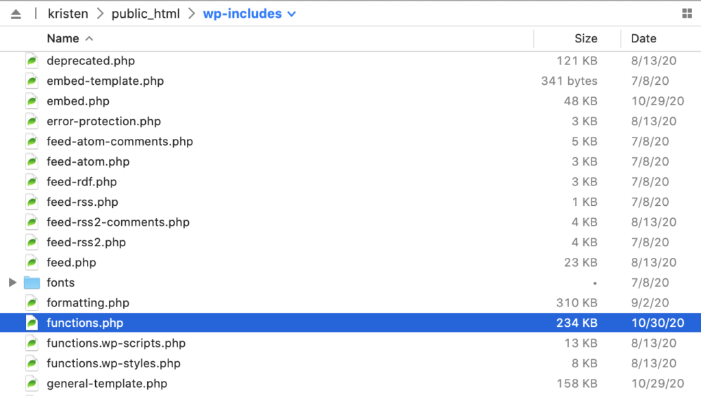 File delle funzioni principali di WordPress