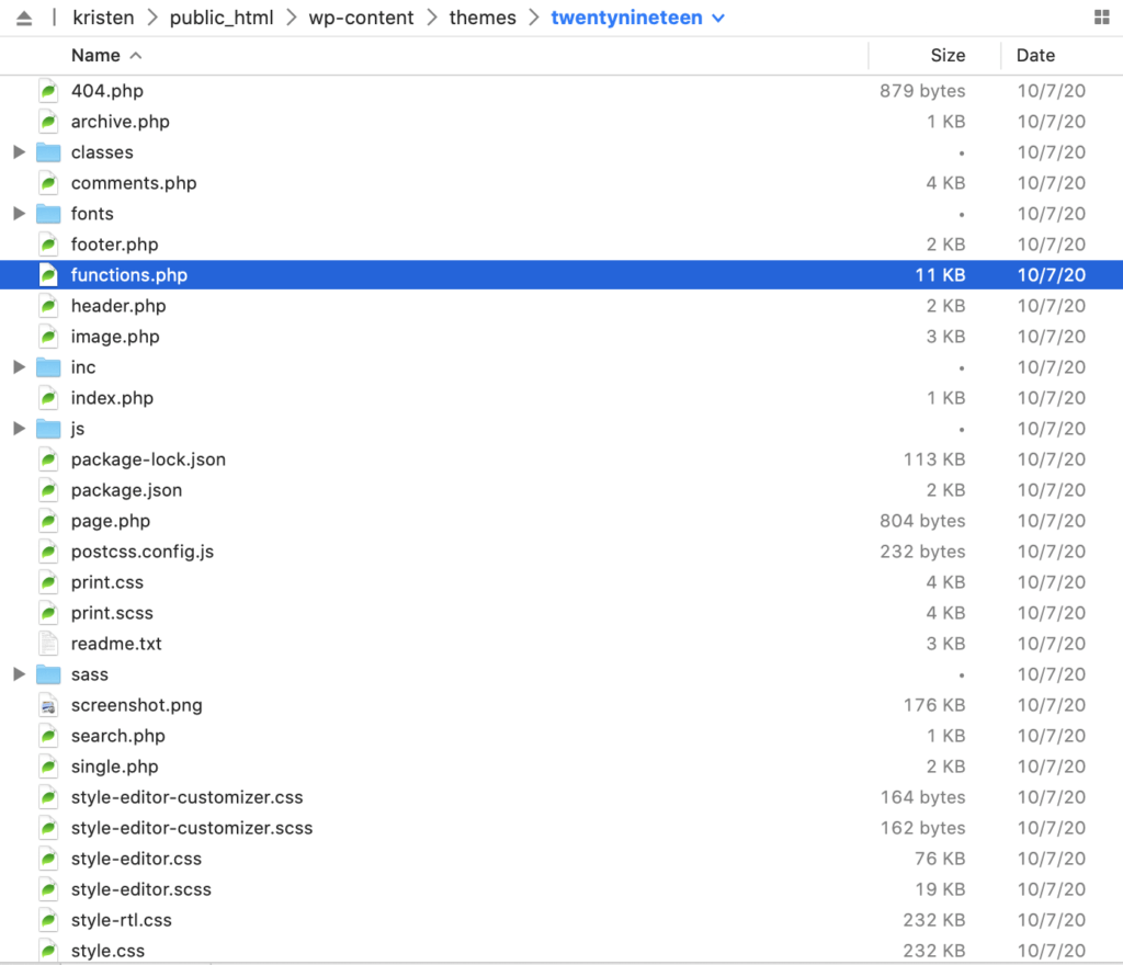 File functions.php del tema WordPress