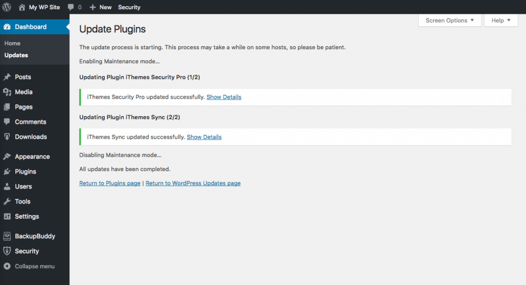 pluginurile wordpress au fost actualizate cu succes