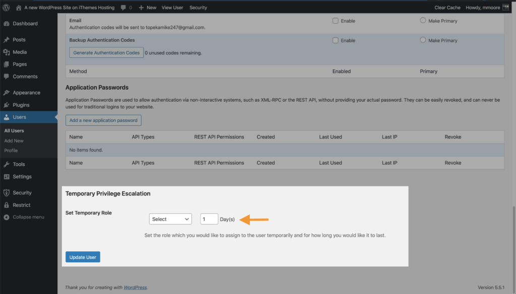 Benutzerprofileinstellungen für die Eskalation von WordPress-Sicherheitsprivilegien