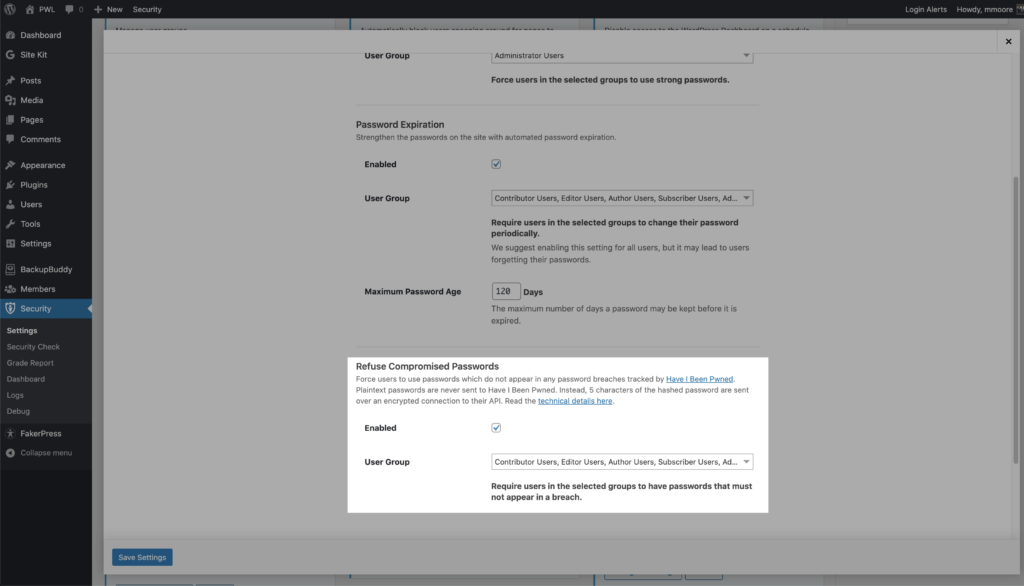 WordPress-Sicherheitseinstellungen für kompromittierte Passwörter verweigert