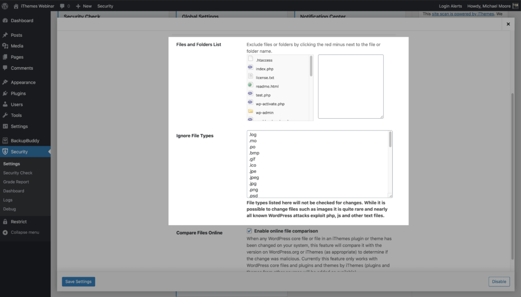 WordPress Security Manual Ausschluss von Dateiänderungen