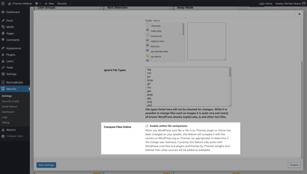 WordPress Security Online-Dateivergleich