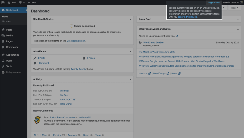 WordPress Security Trusted Devices Login Alert