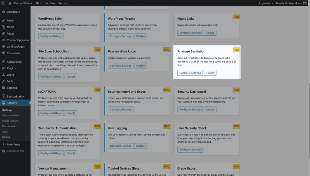 Einstellungen für die Eskalation von WordPress-Sicherheitsprivilegien