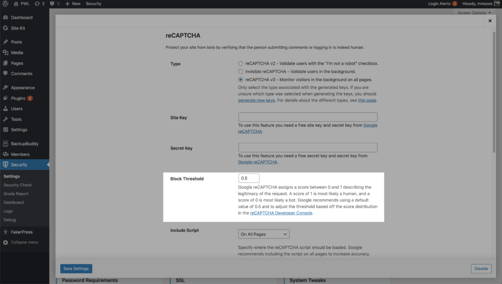 WordPress Security ReCaptcha Ban Threshold