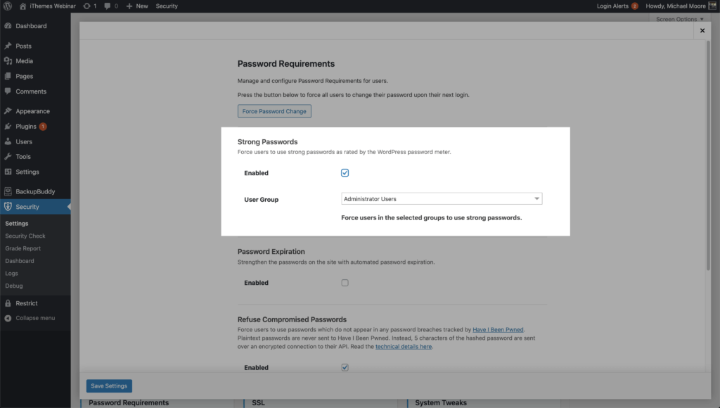 Einstellungen für starke WordPress-Sicherheitskennwörter