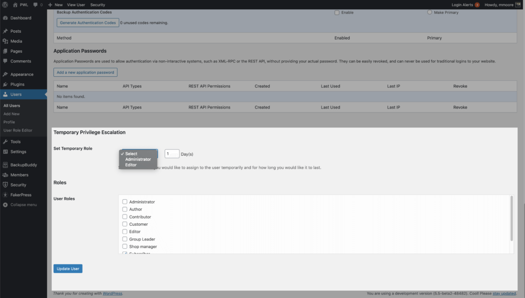 WordPress Security Privilege Escalation Set Rolle