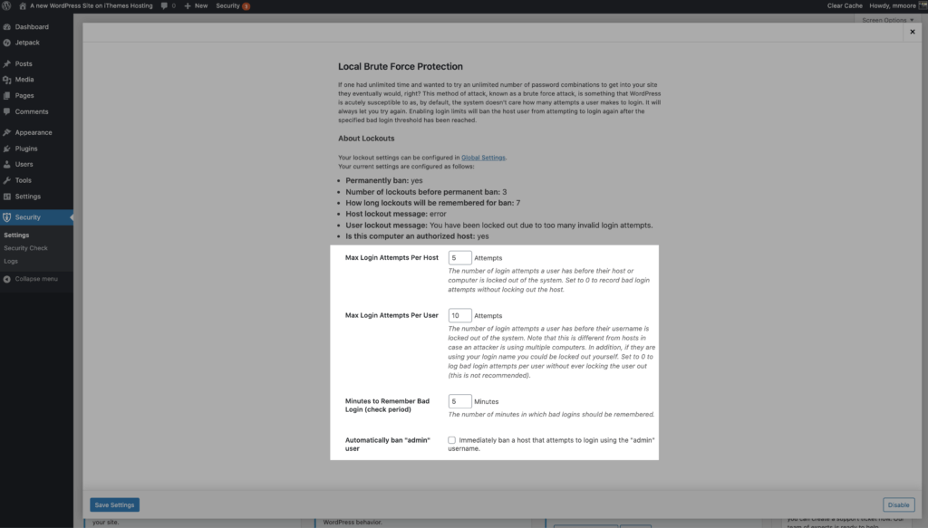 Lokale Brute-Force-Einstellungen für WordPress-Sicherheit