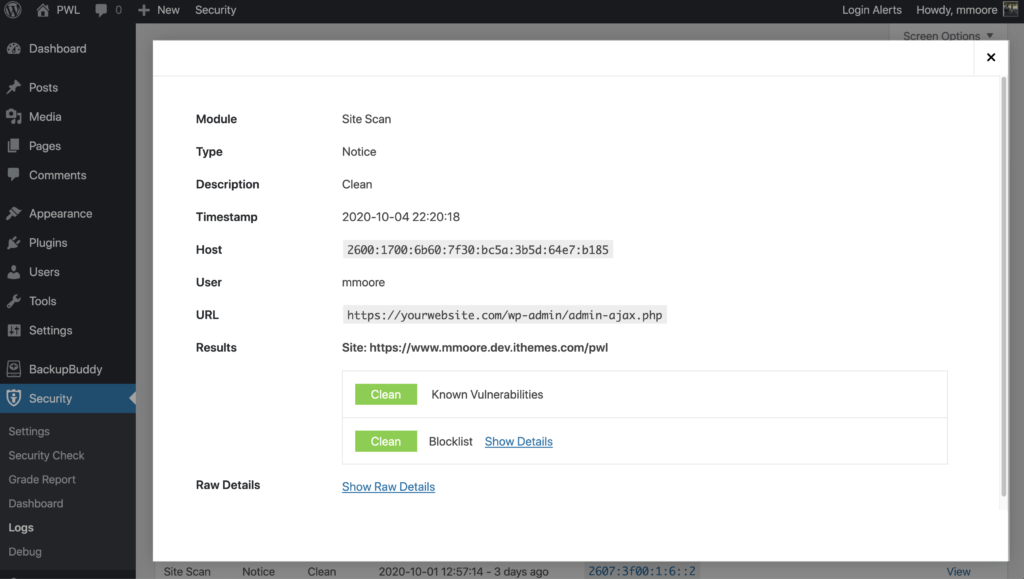 WordPress-Sicherheitsprotokollierung von Malware-Scans