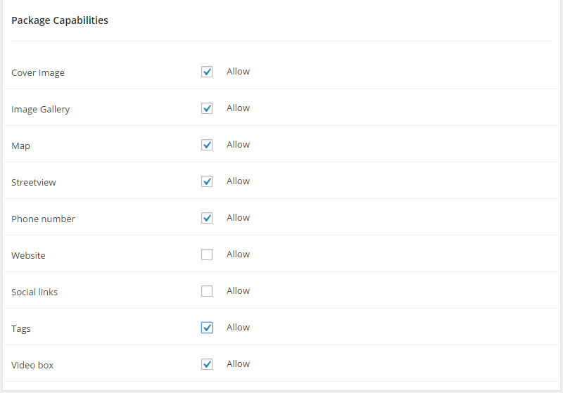 Capacità del pacchetto ListingBuilder