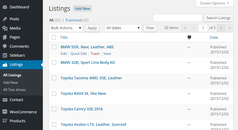 Motors Custom Post Types