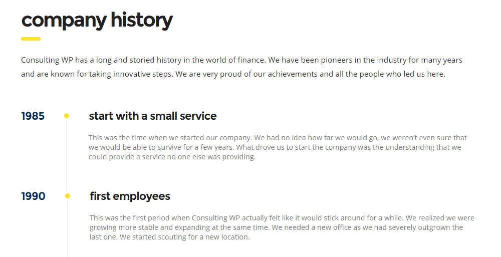 ให้คำปรึกษา WordPress Theme Review - Comany History