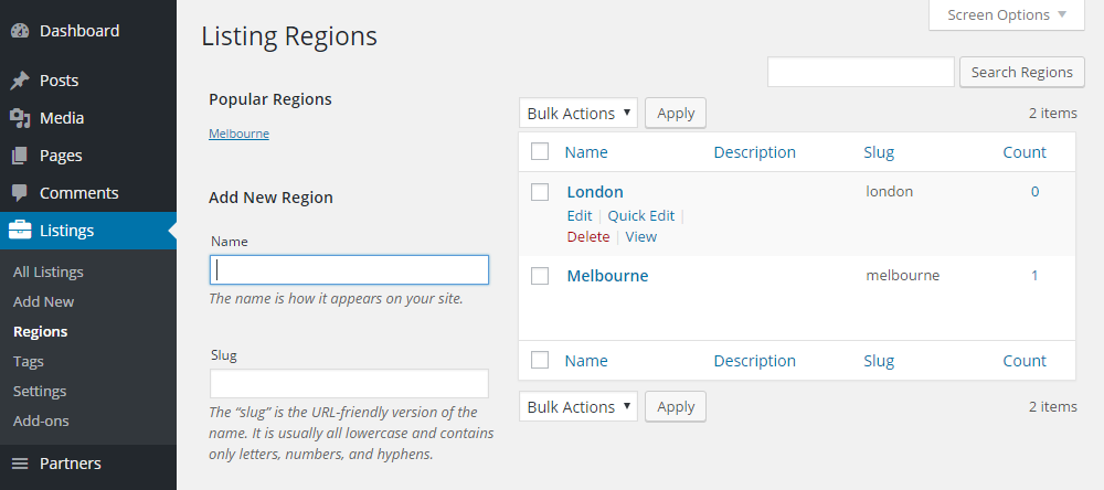 ClassyAds WordPress Theme Review Regionen