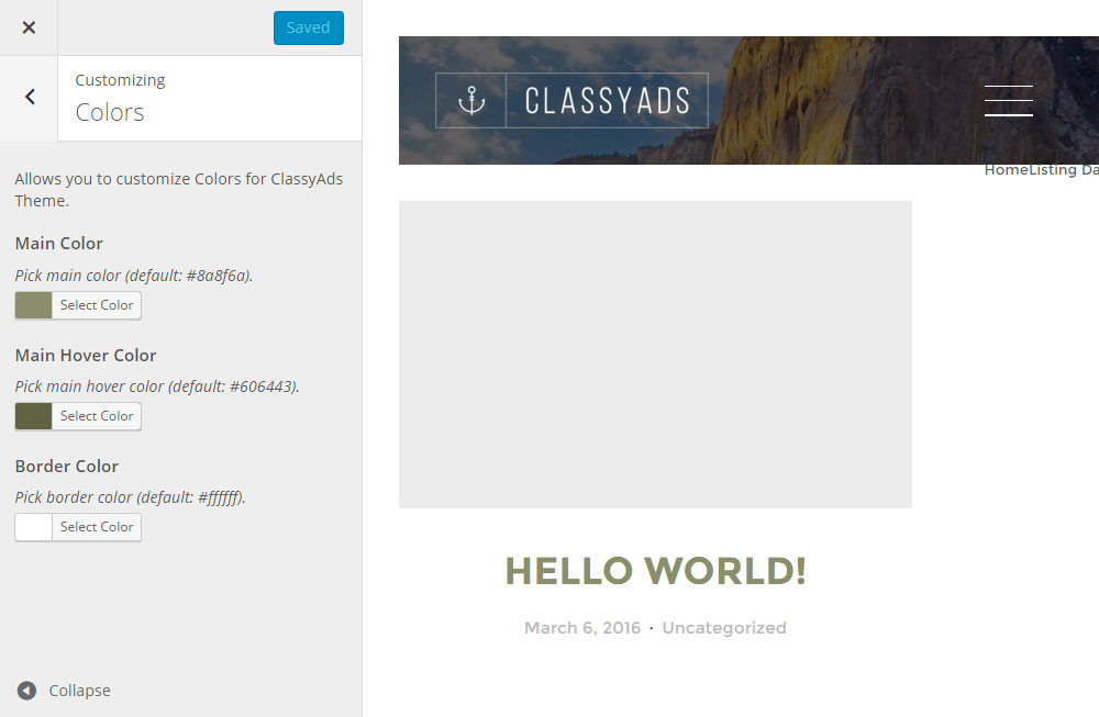 ClassyAds WordPress Theme Review Customizer Farben