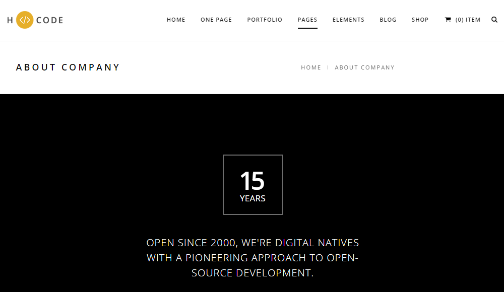 Examen du thème H-Code À propos de la page