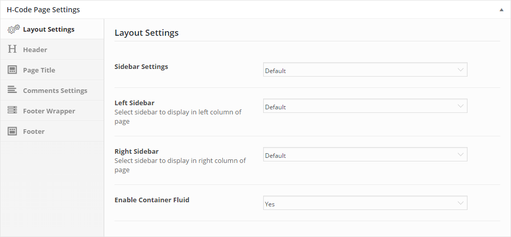 Paramètres de la page d'examen du thème H-Code