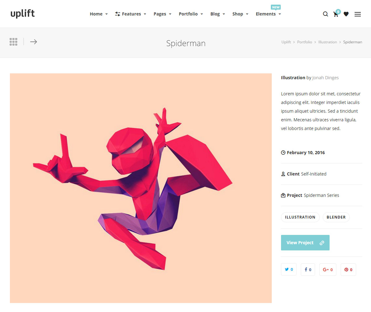Élément de portfolio de révision de thème WordPress Uplift
