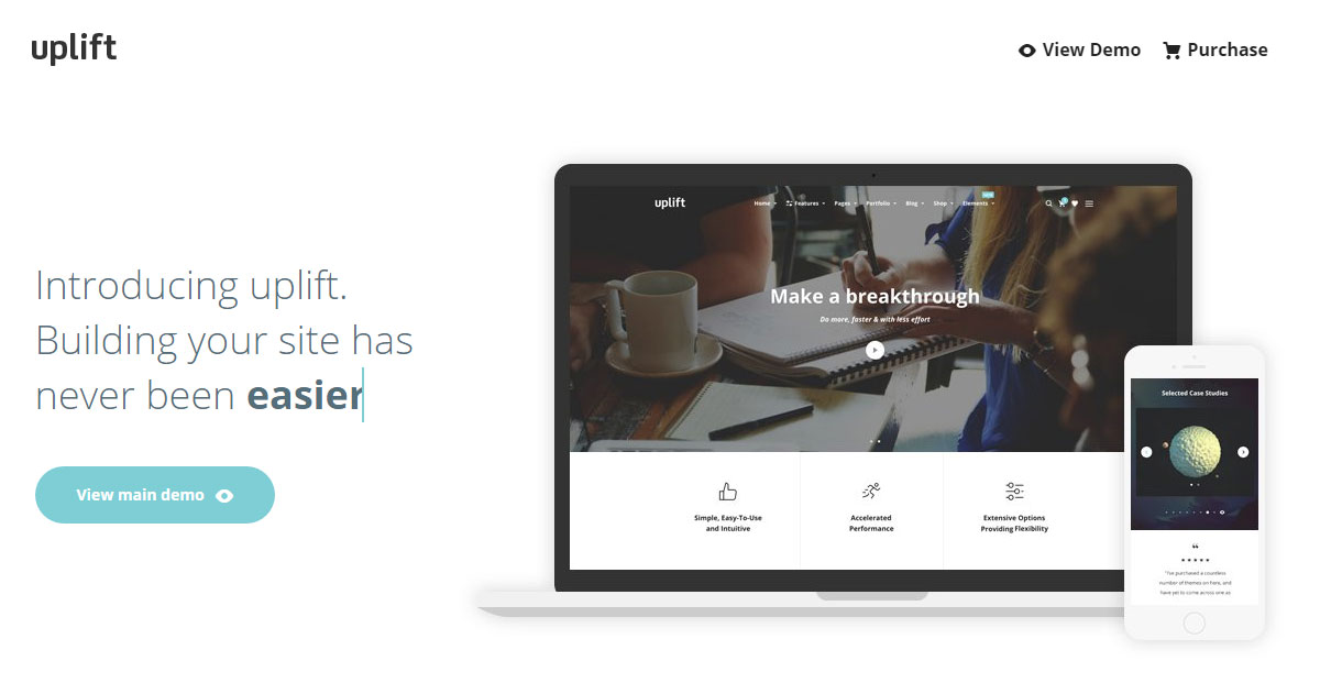 Héros de la revue du thème WordPress Uplift