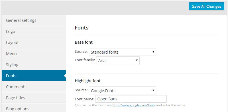 Opzioni del tema AMAX