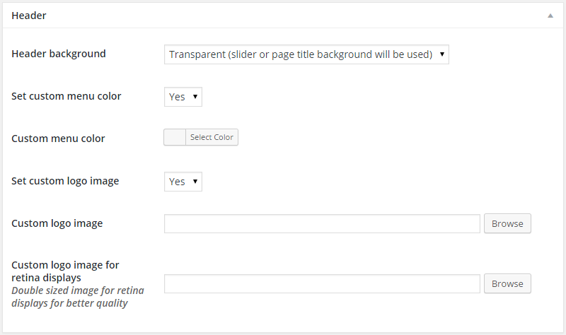 Impostazioni intestazione AMAX