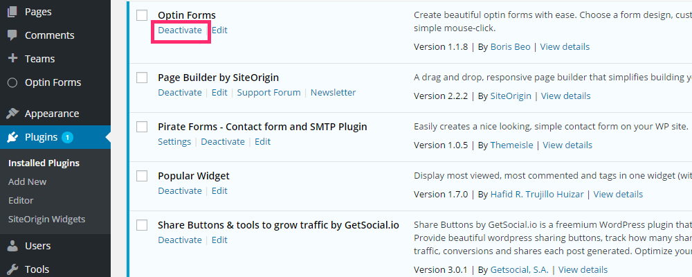 désactiver les plugins.